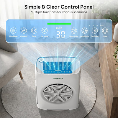 ZAFRO Dual-Intake HEPA Air Purifier for Large Rooms Covers up to 3,000 Sq. Ft.